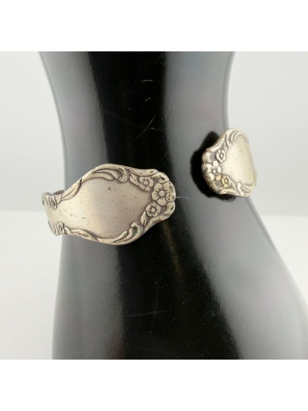 Sarah Coventry Silver Plated Floral Spoon Bracelet 6.5 Inch Adjustable Cuff